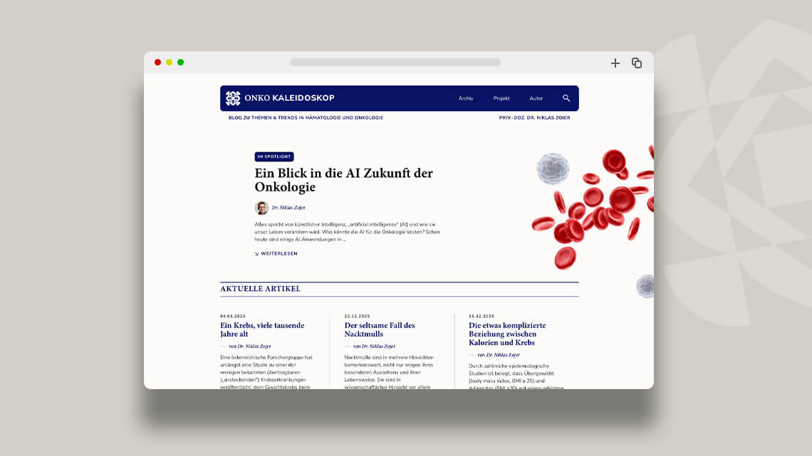Referenzbild der Website für den Onkologie-Blog: Onko Kaleidoskop