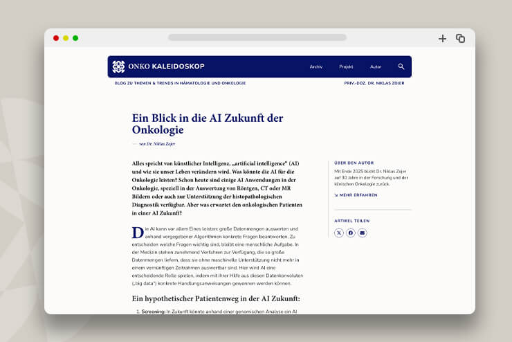 Referenzbild der Website für den Onkologie-Blog: Onko Kaleidoskop