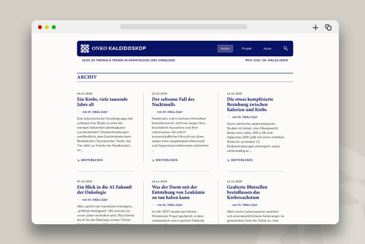 Referenzbild der Website für den Onkologie-Blog: Onko Kaleidoskop